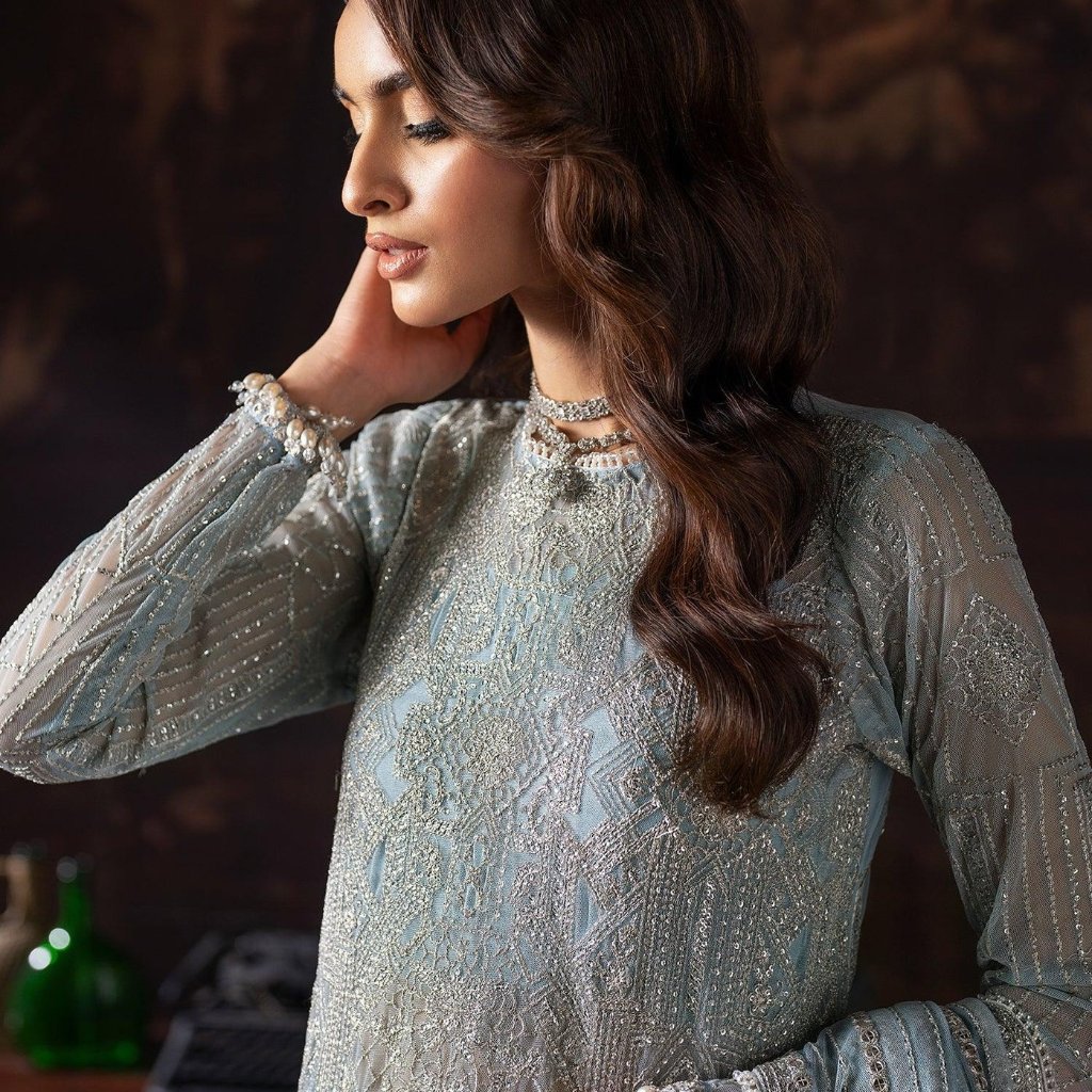 Brand New Ice Blue With Hand Stitched Sequins And Embroidery Indian Suit